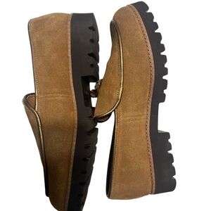 Donald J. Pliner Eclipse Tassel Platform Loafers Suede Lug Sole Size 8.5